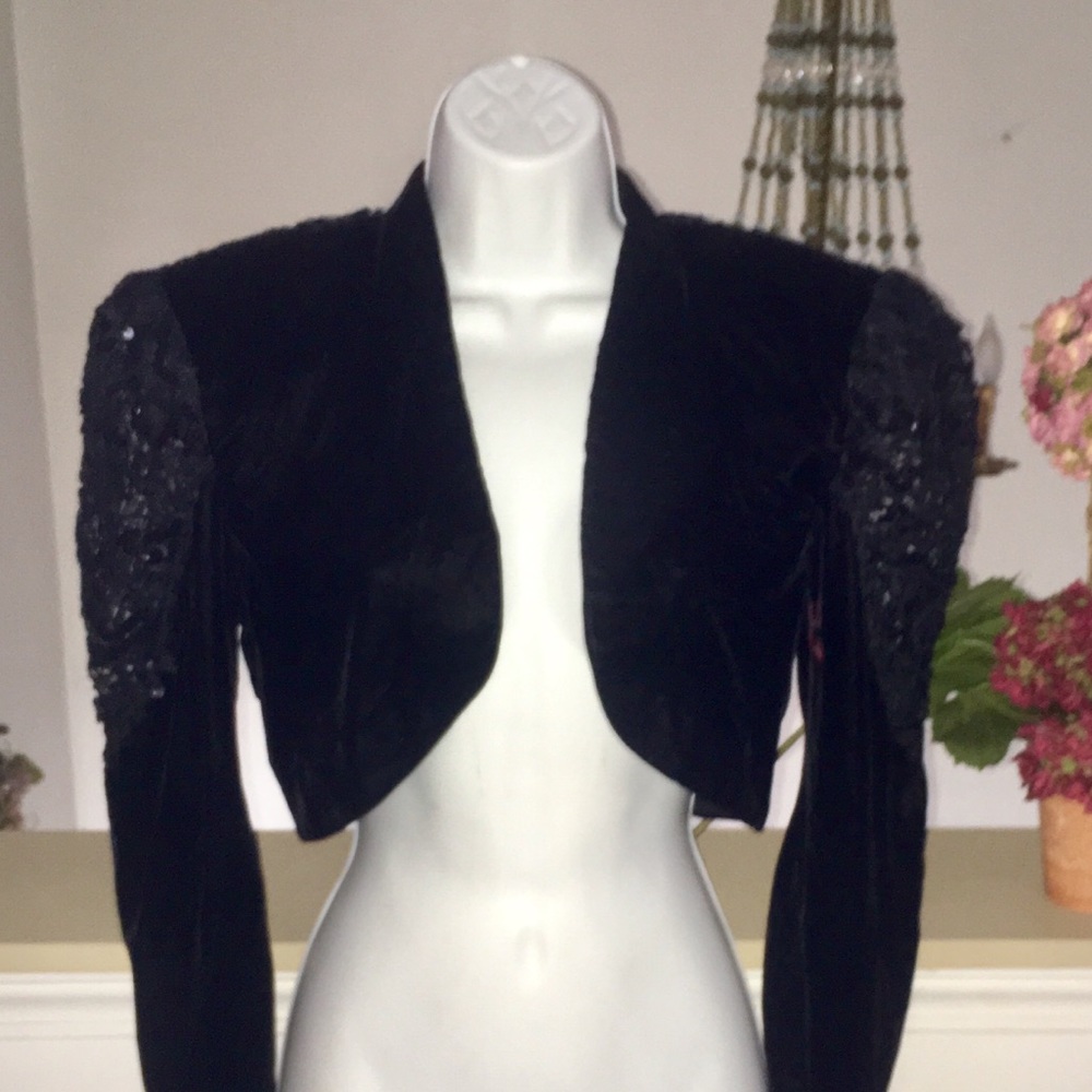 Vintage ZUM ZUM Velvet & Sequined Lace Shrug Sz 8 - Picture 2 of 8